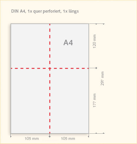 Perforiertes Papier – 1 x quer, 1 x längs, teilt A4-Blatt in 4 Abschnitte